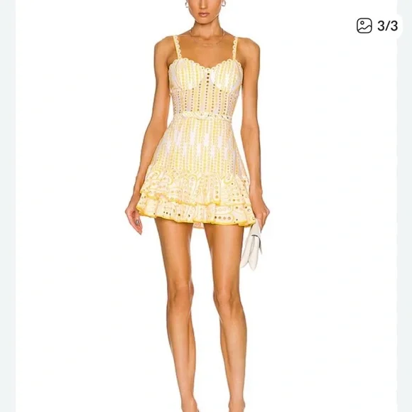 Charo Ruiz Yellow Lace Mini Dress - Picture 1 of 1
